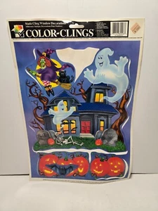 Vintage Halloween Window Decorations Static Cling Witch Ghost Pumpkin Bat - Picture 1 of 3