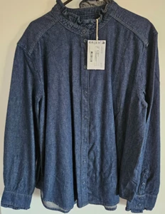 & Other Stories size Eur 44 ladies blue denim blouse ruffled collar BNWT - Picture 1 of 7