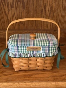 LONGABERGER 1996 Dresden Tour Basket ll con coperchio e inserto viola verde fodera a quadri - Foto 1 di 22