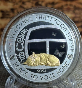 Peace to Your Home CAT 2024 Kazajstán 1000 tenge 1 OZ plata dorada PRUEBA - Imagen 1 de 5
