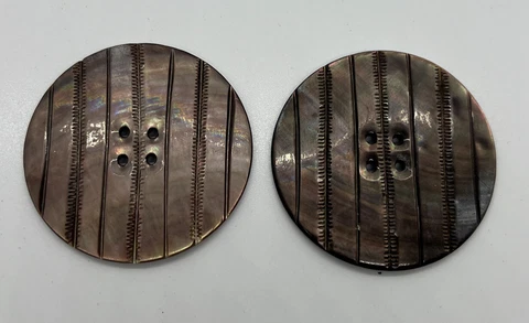 Vtg Antique Gorgeous CARVED MOP Varigated Smokey X LARGE 2” Button Set Cover