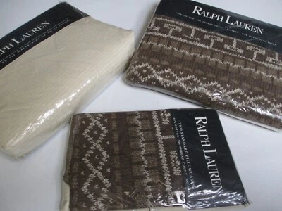 New VINTAGE Ralph Lauren Nazomi Peak Neutral Brown Printed 4pc Sheet Set - Queen - Image 1 of 4