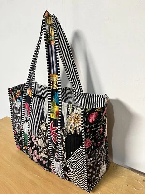 Indian Black Patchwork Quilted Shoulder Bag Women's Beach 100% Cotton Handbag UK - Image 1 of 4