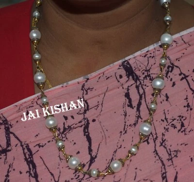 Perle Gemma Pavé di Diamanti 925 Argento Sterling Donna Vintage Collana Gioielli - Immagine 1 di 4