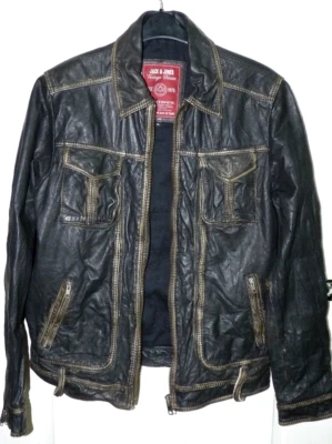 Jack & Jones State Leather Jacket size XL fits L - Slim fit Distressed Creased - Image 1 of 4
