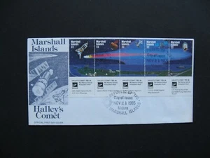 MARSHALL ISLANDS, cover FDC 1985, strip of 5 Halley's Comet, astronomy - Picture 1 of 1