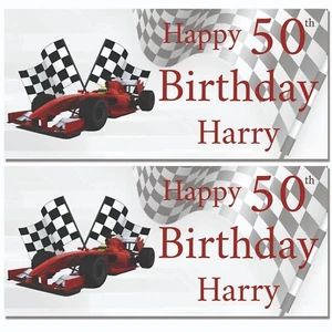 Personalised F1 Race Car Birthday Banner Party Decorations 2 Pack ANY NAME & AGE - Picture 1 of 15