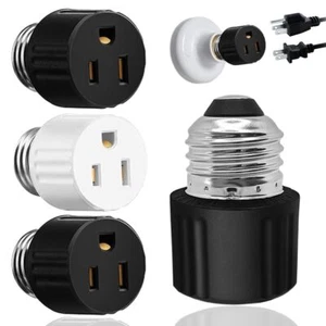 3 Pack,3 Prong Light Socket to Plug 2 Black 1 White - Picture 1 of 7
