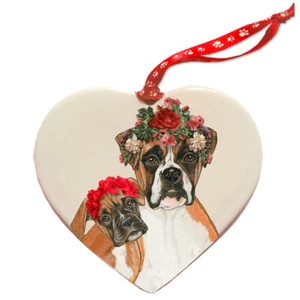 Boxer Porcelain Valentine's Day Heart Ornament Double-Sided - Picture 1 of 2