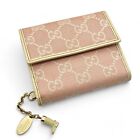 Gucci GG Canvas Bifold Compact Wallet in Pink and White w/ Boots Charm