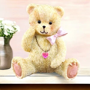 VTG Fridge Magnet Resin Teddy Bear October Pink Rose Birth Stone Heart Shimmer - Picture 1 of 7