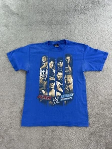 WWE Shirt Youth Large Blue Hybrid John Cena Undertaker Mysterio Triple H Orton - Picture 1 of 9