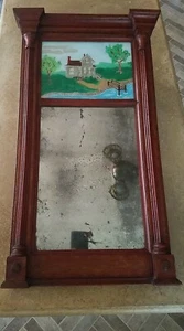 1800s Federal wood frame Reverse Painted Folk art and mirror 26.5 x 15.5 in. - Picture 1 of 12