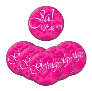 6 Ansteck Button Junggesellinenabschied Ja! Sagerin & Gefolge Ø 5,6 cm Anstecker - Bild 1 von 2