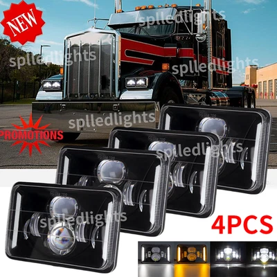 fit Kenworth T800 1987-2023 W900 1981-2023 4pcs 4x6inch Rectangle Led Headlights - Image 1 of 4