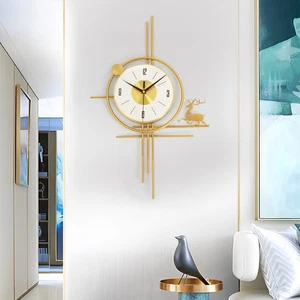 Modern Wall Clocks Gold Elk Battery Operated Wall Clock Non-ticking Home Decor - Picture 1 of 12