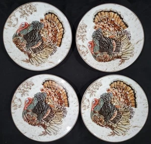Williams Sonoma Thanksgiving Plymouth Turkey Salad Plate Set Of Four  - Picture 1 of 3