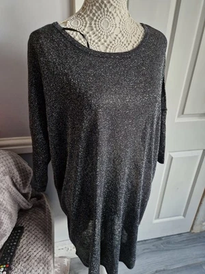 Yours Black Sparkly Long Sleeve Stretchy Tunic Dress 18 Viscose Blend - Image 1 of 4
