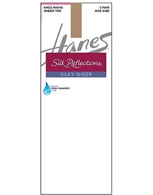 Hanes Silk Reflections Silky Sheer Knee High 2 Pack Pair Sandalfoot Toe One Size - Image 1 of 4
