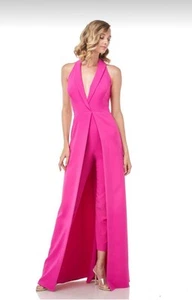 Kay Unger*RARE*Melissa Magenta Halter Jumpsuit Tuxedo Neck & Ankle Pants Size 14 - Picture 1 of 24