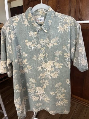 Camisa havaiana masculina Reyn Spooner manga curta XL caprichosa motivo de folha de cavalo. - Imagem 1 de 4