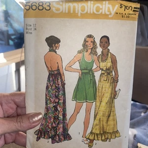 5683 Vintage Simplicity Sewing Pattern 1970s Wrap Tie Dress 2 Length Size 12 UC - Picture 1 of 3