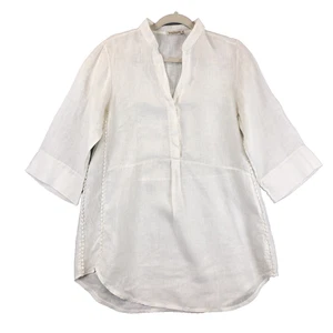 Laura Bianchi Womens Linen Top Ivory Sz-Sm 1/2 Button Beachy Boho Italy - flaw - Picture 1 of 11
