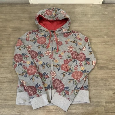 Vintage Lucky Brand Hoodie Sweatshirt Womens Sz Medium Floral Gray Pink Y2K Boho - Image 1 of 4