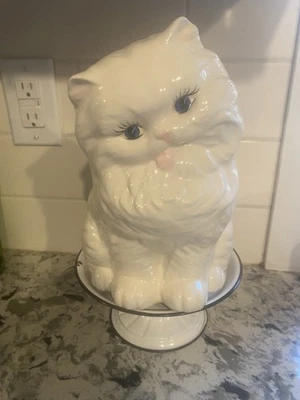 Vintage Ceramic Persian Kitten 10 Inch Sticking Out Tongue Statue Hollow - Image 1 of 4