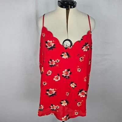 Camisola Socialite para mujer 1X roja rosa floral correa de espagueti festoneada cuello en V Foto 1 de 4