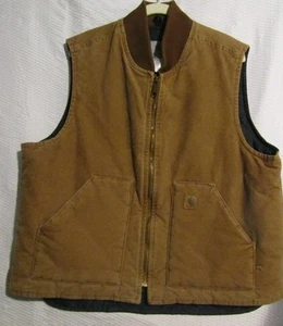 Vtg Carhartt V02 BRN Duck Canvas Work Vest Brown Mens L Quilt Lined Insulated - Picture 1 of 7