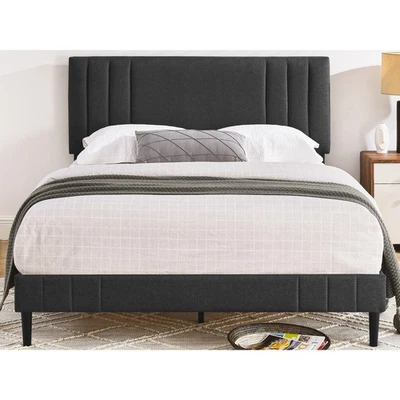 DeCoro Chicago Modern Tufted Upholstered Platform King Size Bed Frame, Dark Grey - Image 1 of 4