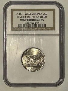 Mint Error 2005 P 25C Washington W Virginia Rev Die Break @ 4:00 NGC MS 65 - Picture 1 of 2
