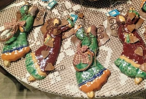 4 New Creative Co-Op Inc. Primative Ceramic Flying Angels Hanging 9.5" - Picture 1 of 11