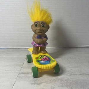 Troll Girl Yellow Hair with Microphone Yellow Skate Board  5" - Picture 1 of 4