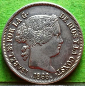 XF, ISABEL II, 40 Céntimos de Escudo, 1866, MADRID, Aureo & Calico.501, Silver - Bild 1 von 2