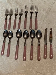Vintage MCM 15 Teile Lifetime Edelstahl Korea Besteck rosa Griffe - Bild 1 von 13