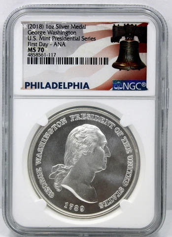 2018 George Washington Silver Medal, 1st Day ANA - NGC Certified MS 70 !! Cover