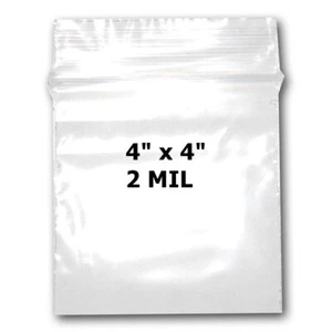 4" x 4" Resealable Clear Poly Bags Reclosable Zipper Lock Bags 2 mil - Picture 1 of 2