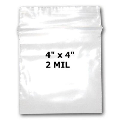 4" x 4" Resealable Clear Poly Bags Reclosable Zipper Lock Bags 2 mil - Image 1 of 2