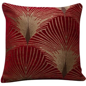 Art Deco Fan Cushion. Luxury Velvet Chenille. Gold & Red Geometric Design. - Picture 1 of 1