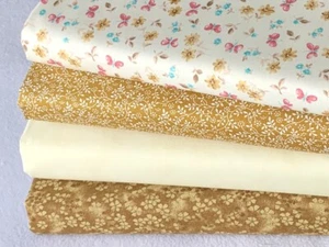 100% cotton fat quarter bundle quality craft fabric floral cream gold tan F - Picture 1 of 12