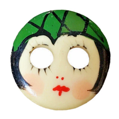 Huge For Type Antique Hand Painted Flapper Button-Flapper Face Girl Cover