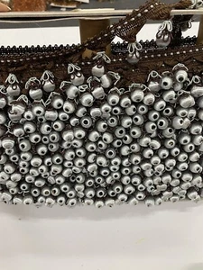 15 Yard Roll Pom Pom Fringe Tassel Trim 2" W/ Gimp Top Silver / Brown - Picture 1 of 4