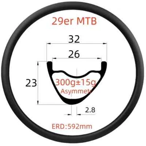 29erMTB Carbon Rims 23mm Depth 32mm Wide Hookless Tubeless 28H 32H UD Matte - Picture 1 of 6