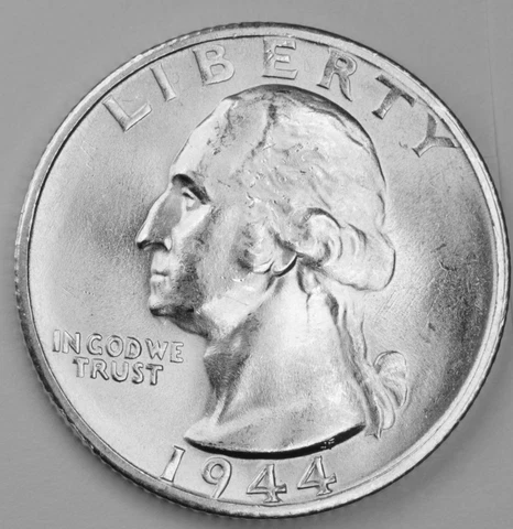 1944-s Washington Quarter. Blast White Minimum Bag Marks. Choice BU.(Inventory A Cover