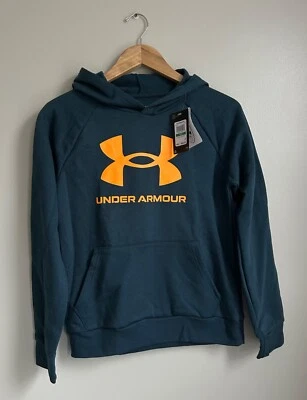 Nuevo Under Armour Rival Polar Azul Marino y Naranja Sudadera con Capucha Juvenil Talla Grande Foto 1 de 4