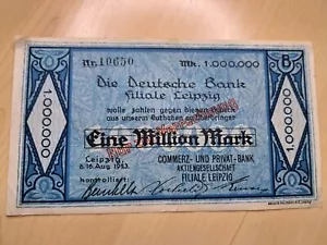 Scheck Deutsche Bank Leipzig 1 Million Reichsmark Inflationsgeld - Bild 1 von 8