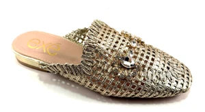 Exe 23008 Gold Low Heel Slip On Embellished Dress Mule - Picture 1 of 8