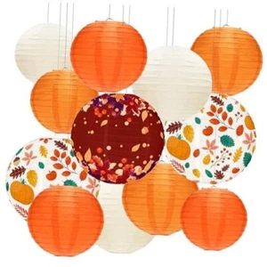 12 Pcs Fall Paper Lanterns Thanksgiving Orange Paper Lanterns Party  - Picture 1 of 8